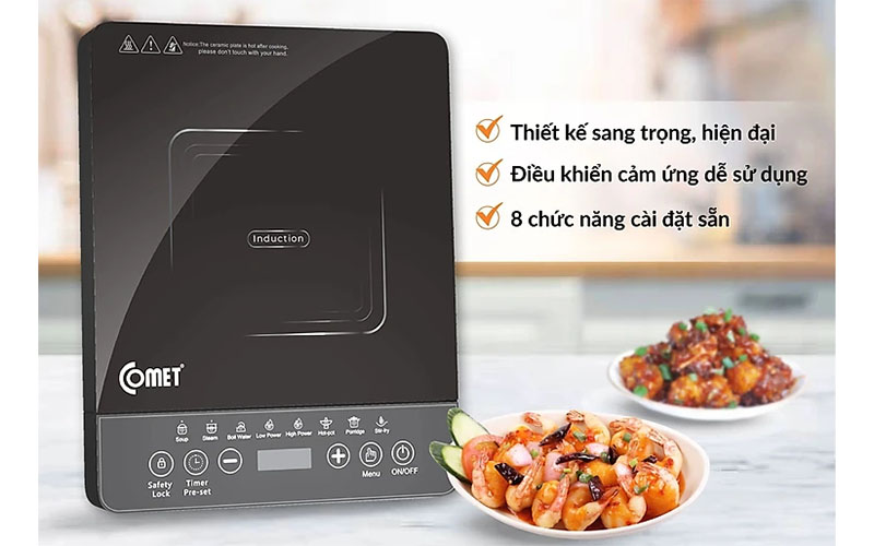 Bảng điều khiển và 8 chức năng của Bếp điện từ đơn Comet CM5415