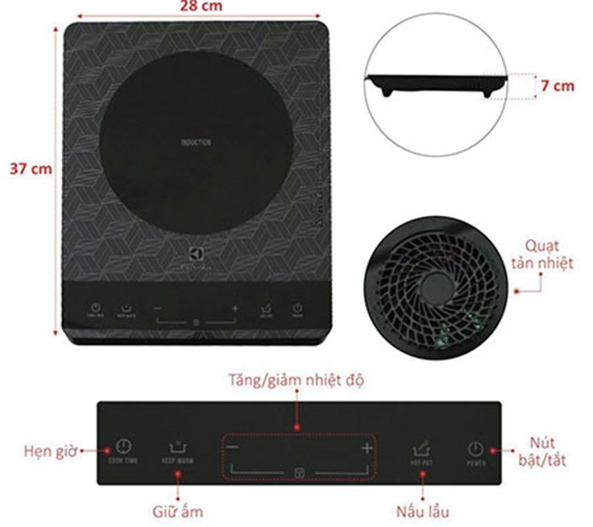 Kích thước của bếp điện từ đơn Electrolux ETD29PKB