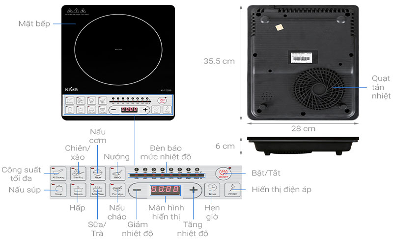 Bếp điện từ đơn Kiwa KI-122GB - Hàng chính hãng