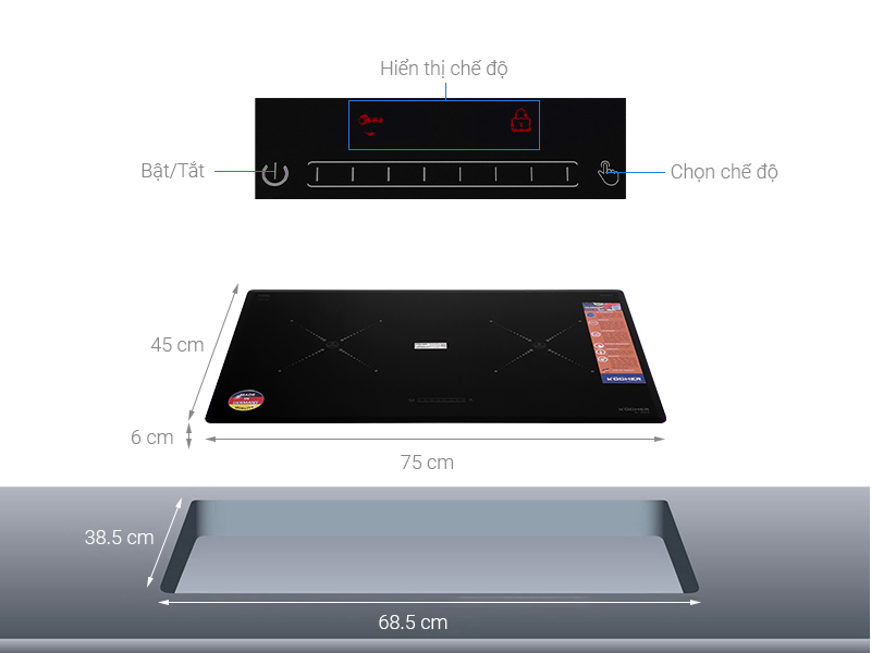 Bếp điện từ đôi Kocher DI-808GE - Hàng chính hãng