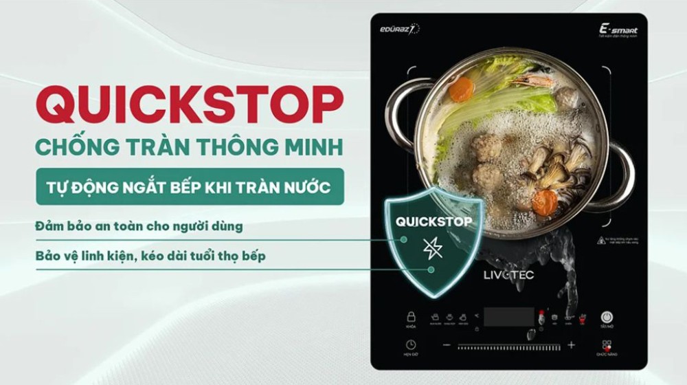 Tự động tắt bếp khi nước tràn, đảm bảo an toàn khi sử dụng