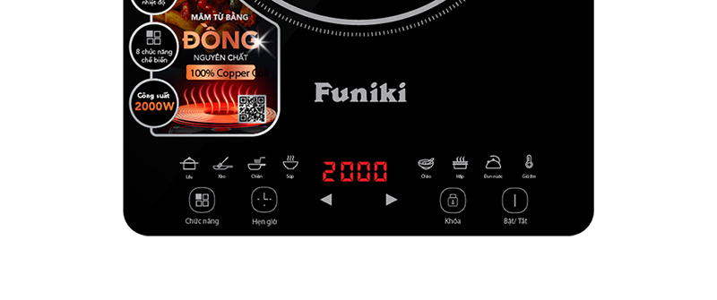 Bảng điều khiển cảm ứng nhanh nhạy 8 mức nhiệt, đa dạng chức năng