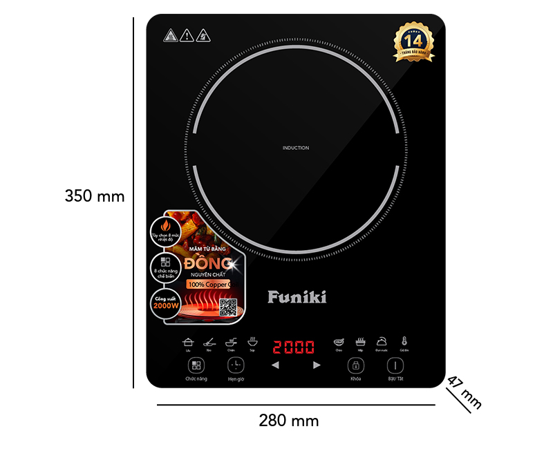 Kích thước của bếp điện từ đơn Funiki HSD8162