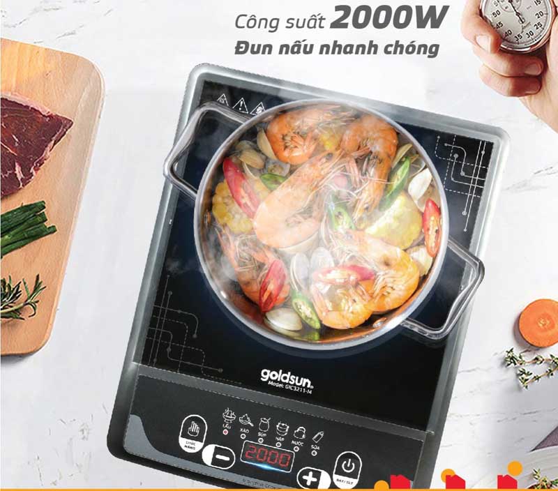 Công suất tối đa là 2000W giúp bạn chế biến các món ăn một cách nhanh chóng