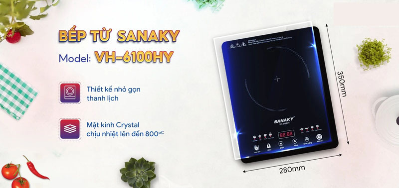 ếp điện từ đơn Sanaky VH-6100HY nhỏ gọn, sang trọng
