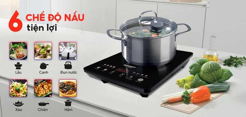 Có 6 chế độ nấu được tích hợp sẵn trên bảng điều khiển rất tiện lợi