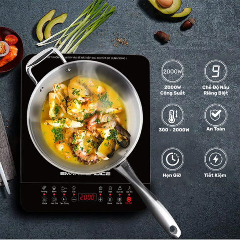 Điều khiển các tính năng bằng các nút bấm được in trên mặt bếp