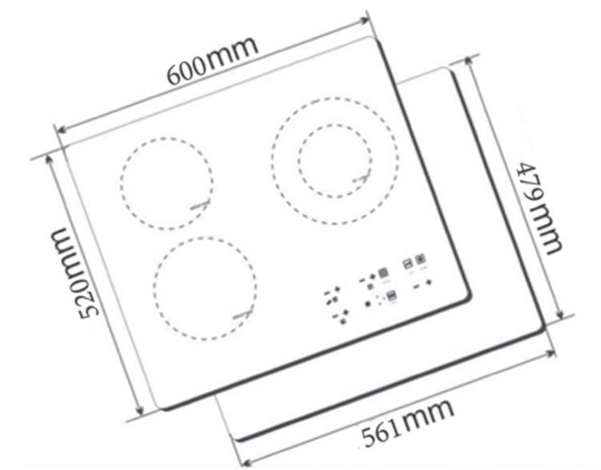 Kích thước lắp đặt của bếp điện từ hồng ngoại Canzy CZ500-3IGB