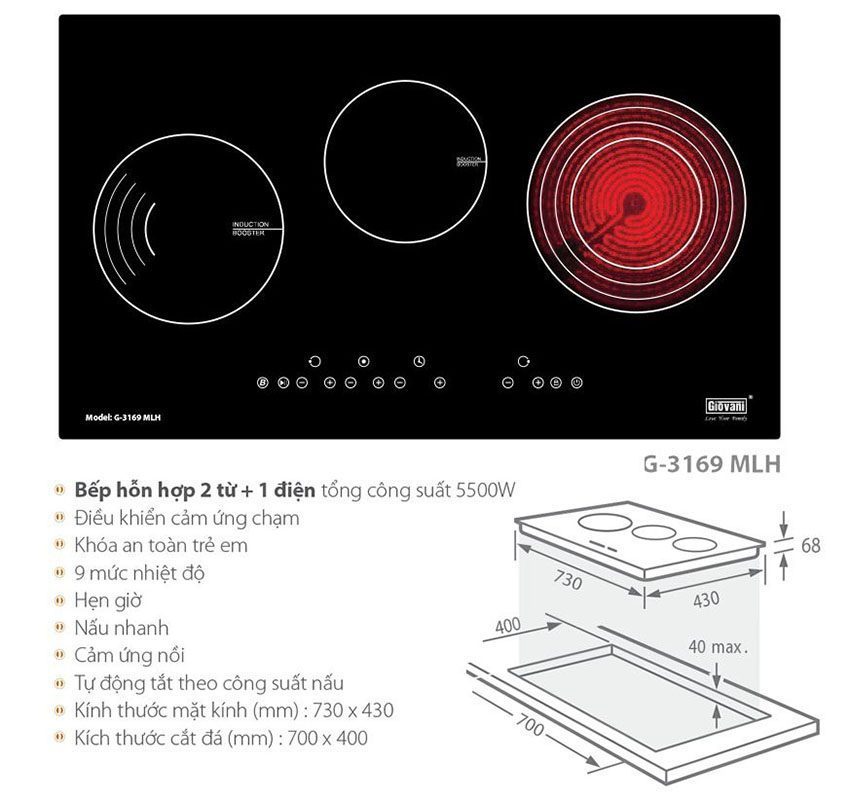 Tính năng của Bếp điện từ hồng ngoại Giovani G-3169 MLH