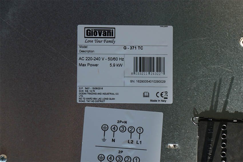 Thông số kĩ thuật của Bếp điện từ hồng ngoại Giovani G-371 TC