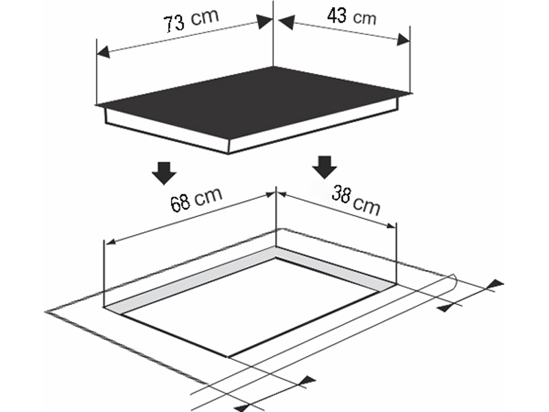 Kích thước lắp đặt của bếp điện từ đôi Richborn RI7343H28P