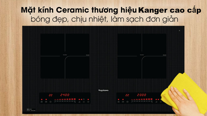 Mặt kính của Bếp điện từ đôi Inverter Nagakawa NK2C03M