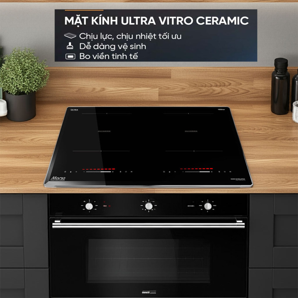 Bếp đôi điện từ Sunhouse Mama MMB588-PLUS thiết lế mặt kính cường lực sang trọng, bền bỉ
