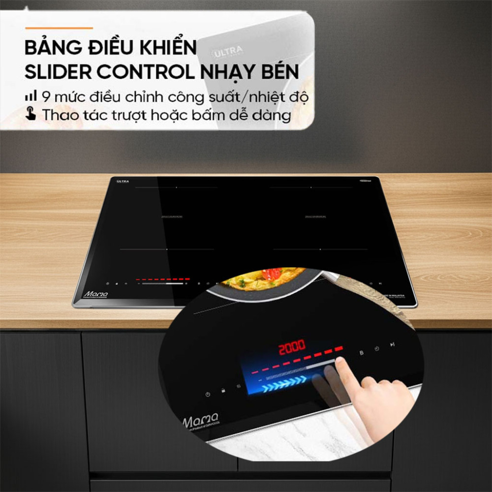 Bếp đôi điện từ Sunhouse Mama MMB588-PLUS thiết kế bảng điều khiển cảm ứng hiện đại
