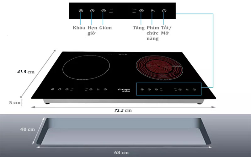 Bếp đôi điện từ hồng ngoại Capri CR-800HI - Hàng chính hãng
