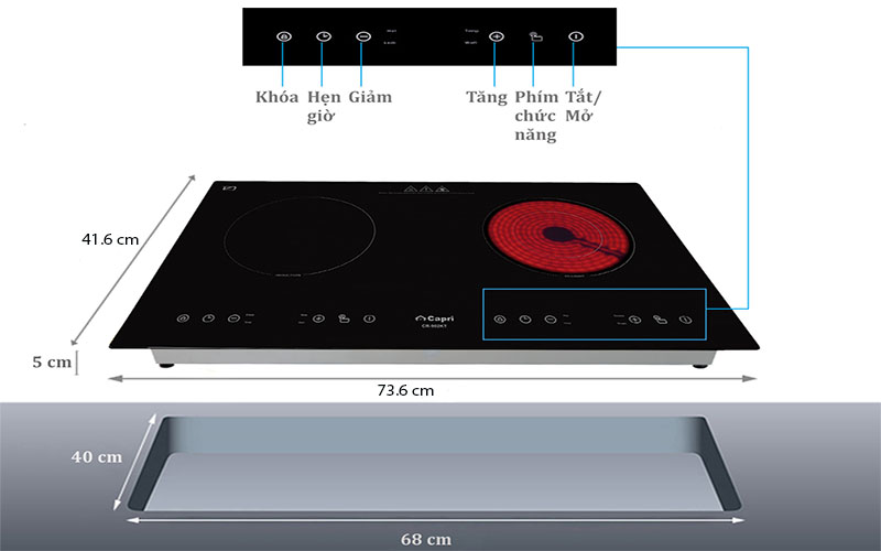 Bếp đôi hồng ngoại điện từ Capri CR-902KT - Hàng chính hãng