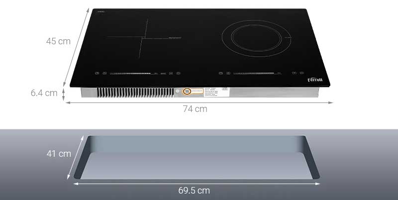 Kích thước lắp đặt của Bếp đôi điện từ hồng ngoại Ferroli IC4200DD