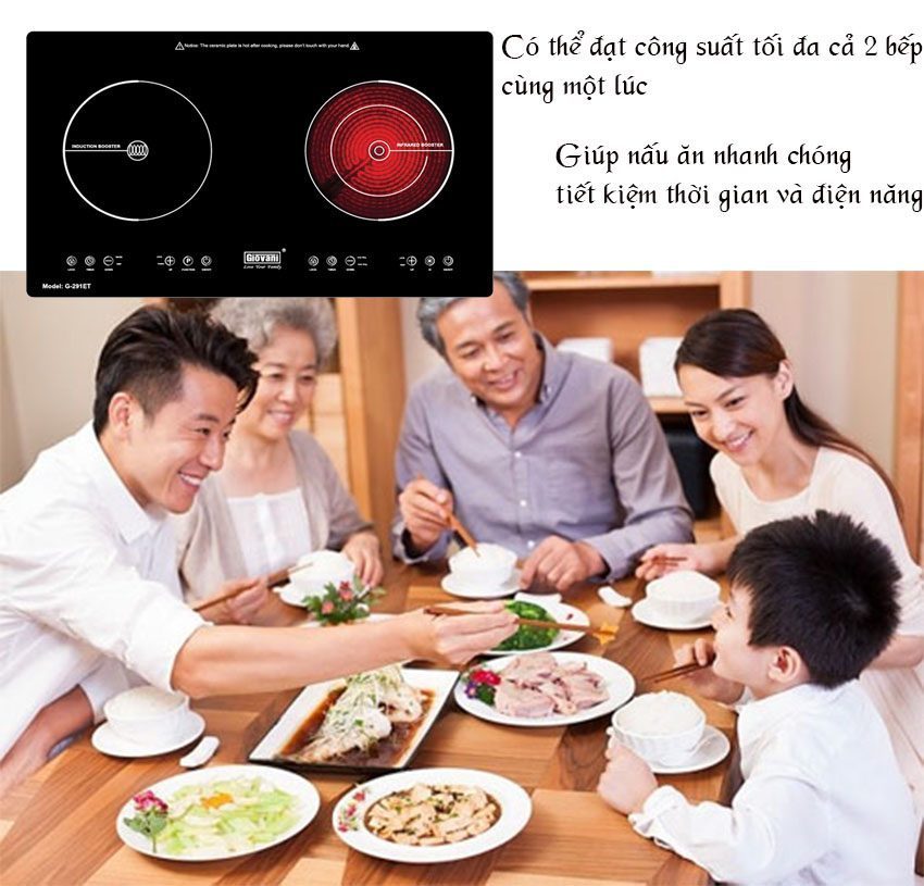 Bếp đôi điện từ hồng ngoại Giovani G-291ET - Hàng chính hãng