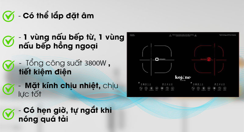 Bếp đôi điện từ và hồng ngoại Kojine KJ-6158 - Hàng chính hãng