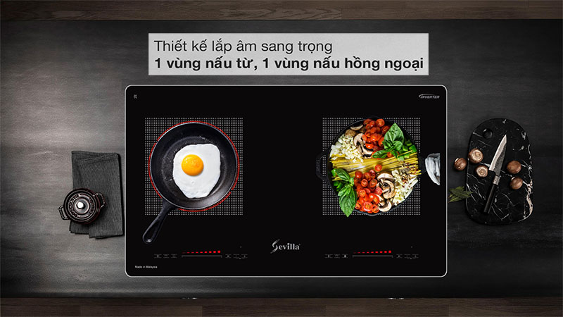 Thiết kế lắp âm của Bếp đôi điện từ hồng ngoại Sevilla SV-MB01S