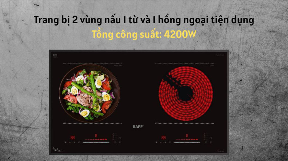 2 bếp nấu với tổng công suất lên tới 4.200W, giúp rút ngắn thời gian nấu nướng.