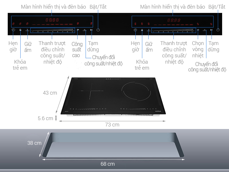 Bếp đôi hồng ngoại điện từ Hafele HC-H7321B - Hàng chính hãng