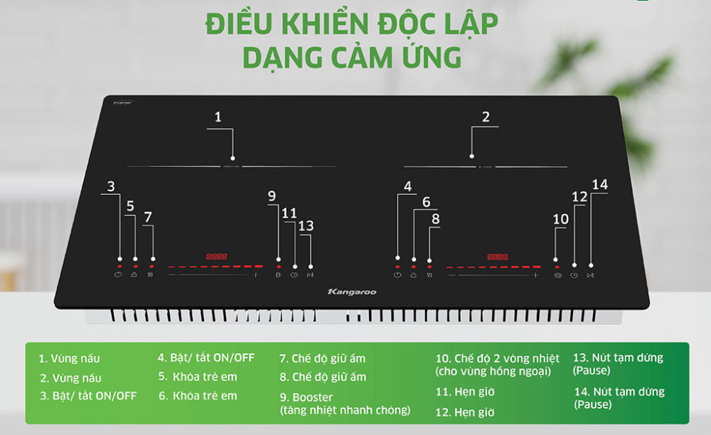 Bếp đôi hồng ngoại điện từ Kangaroo KGIF44D1C - Hàng chính hãng