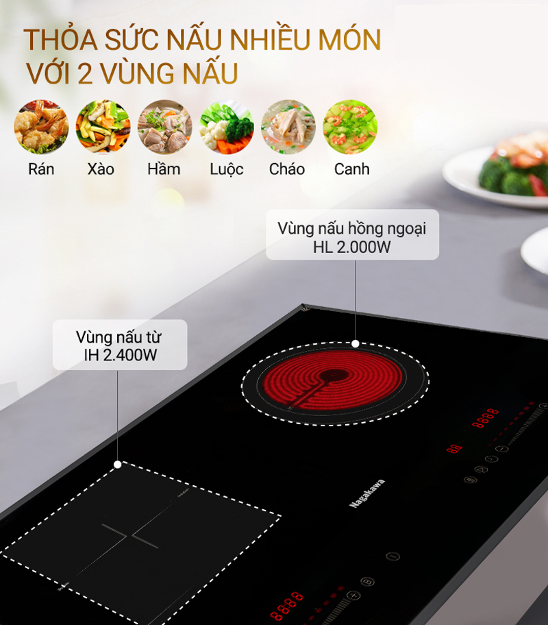 Bếp đôi hồng ngoại điện từ Nagakawa NAG1252M - Hàng chính hãng