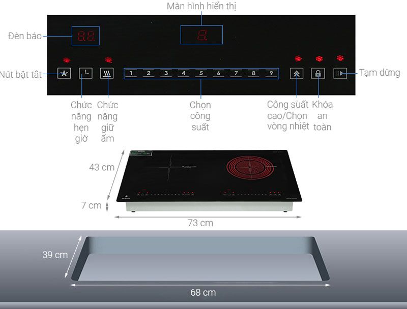 Bếp đôi hồng ngoại điện từ Pramie PRTH-A1 - Hàng chính hãng