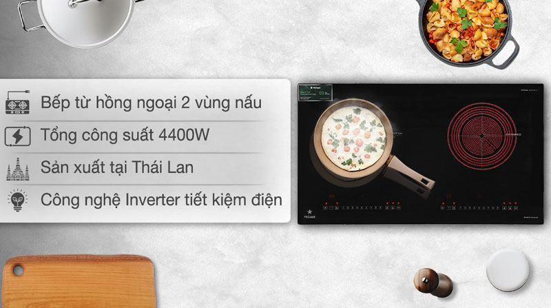 Bếp đôi hồng ngoại điện từ Pramie PRTH-A1 - Hàng chính hãng
