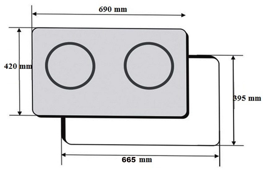 Kích thước của Bếp đôi từ Giovani G-262T
