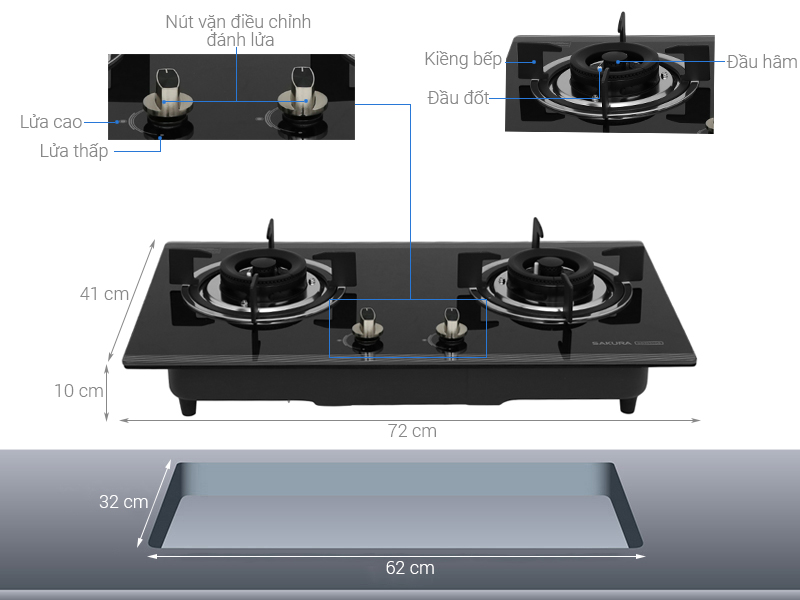 Bếp gas âm Sakura SG2532GB - Hàng chính hãng