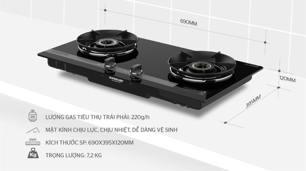 Bếp gas âm kính Sunhouse SHB61020-V - Hàng chính hãng
