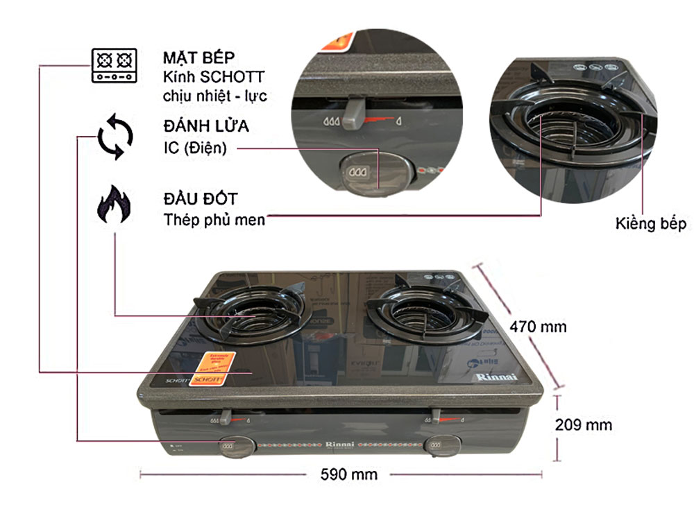 Bếp gas dương Rinnai RV-5600-SCH(BK) - Hàng chính hãng