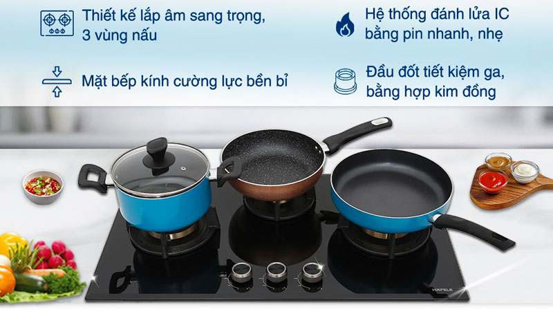 Bếp gas 3 vùng nấu Hafele HC-G783B 538.66.477 - Hàng chính hãng