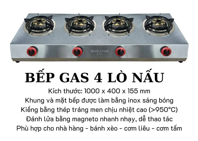 Bếp gas 4 lò Bluestar BS-04SV - Hàng chính hãng
