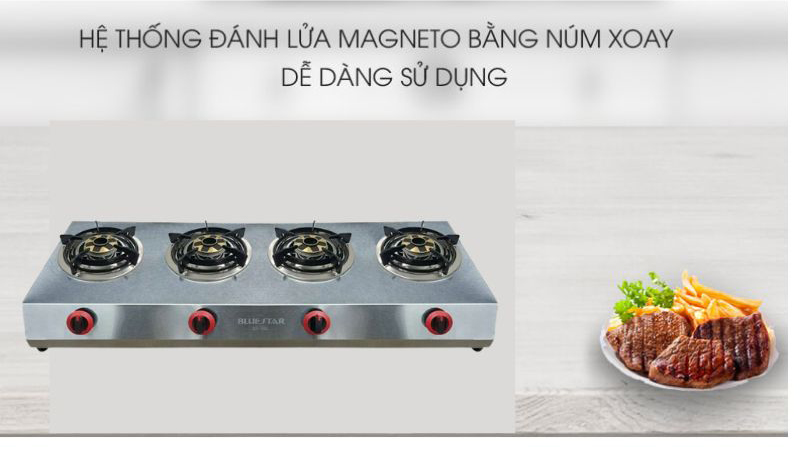 Bếp gas 4 lò Bluestar BS-04SV - Hàng chính hãng