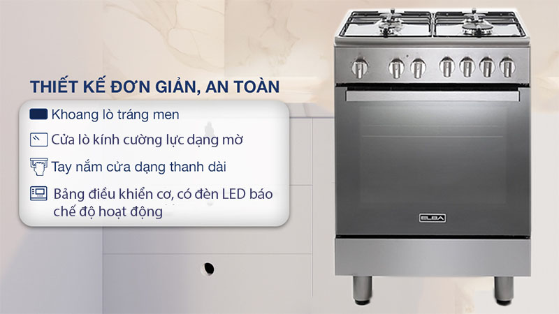 Bếp gas 4 vùng nấu kết hợp lò nướng Elba CXX-664-MLVN 60cm - Hàng chính hãng
