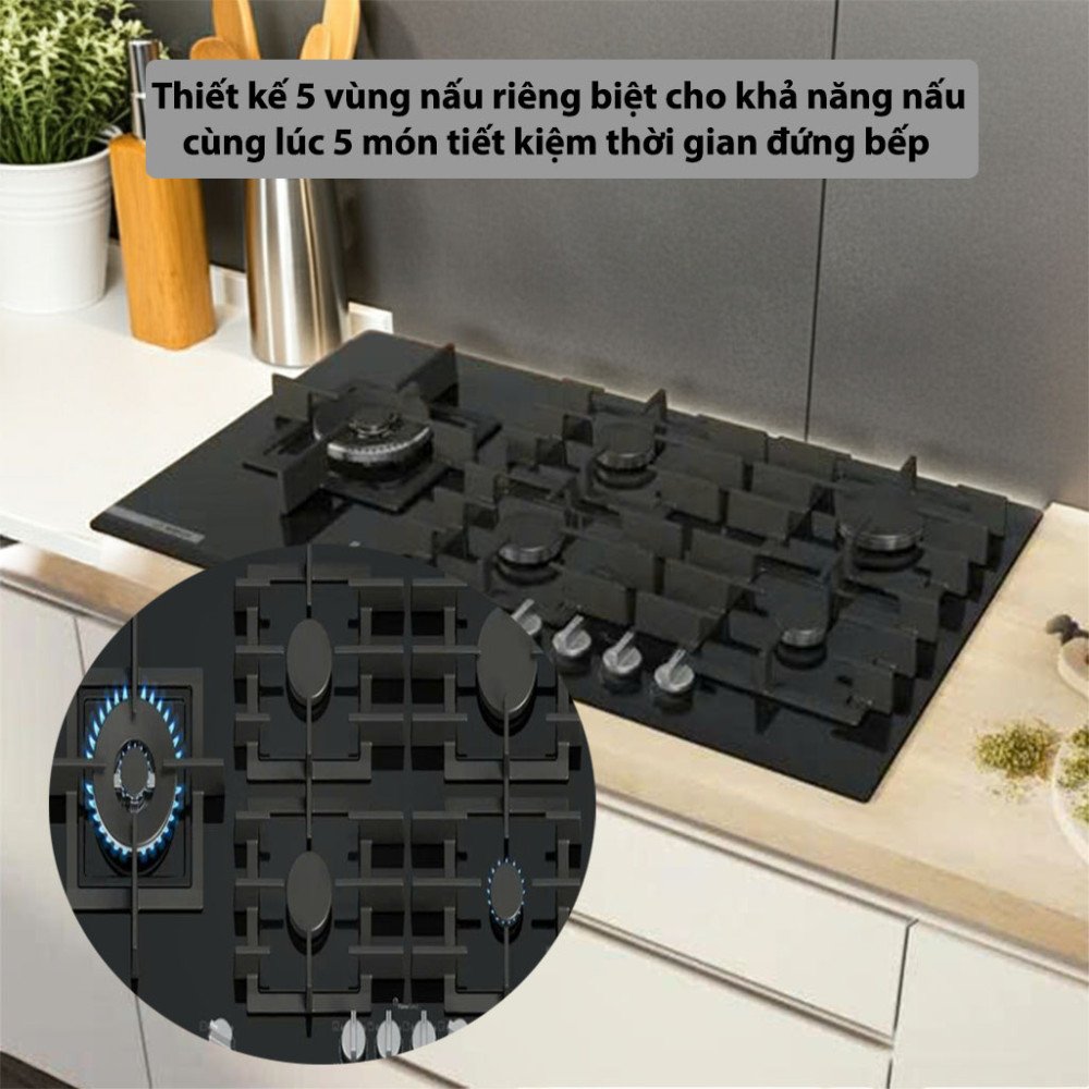 Bếp gas 5 vùng nấu Series 8 Bosch PRS9A6H40 thiết kế 5 vùng nấu tiết kiệm thời gian