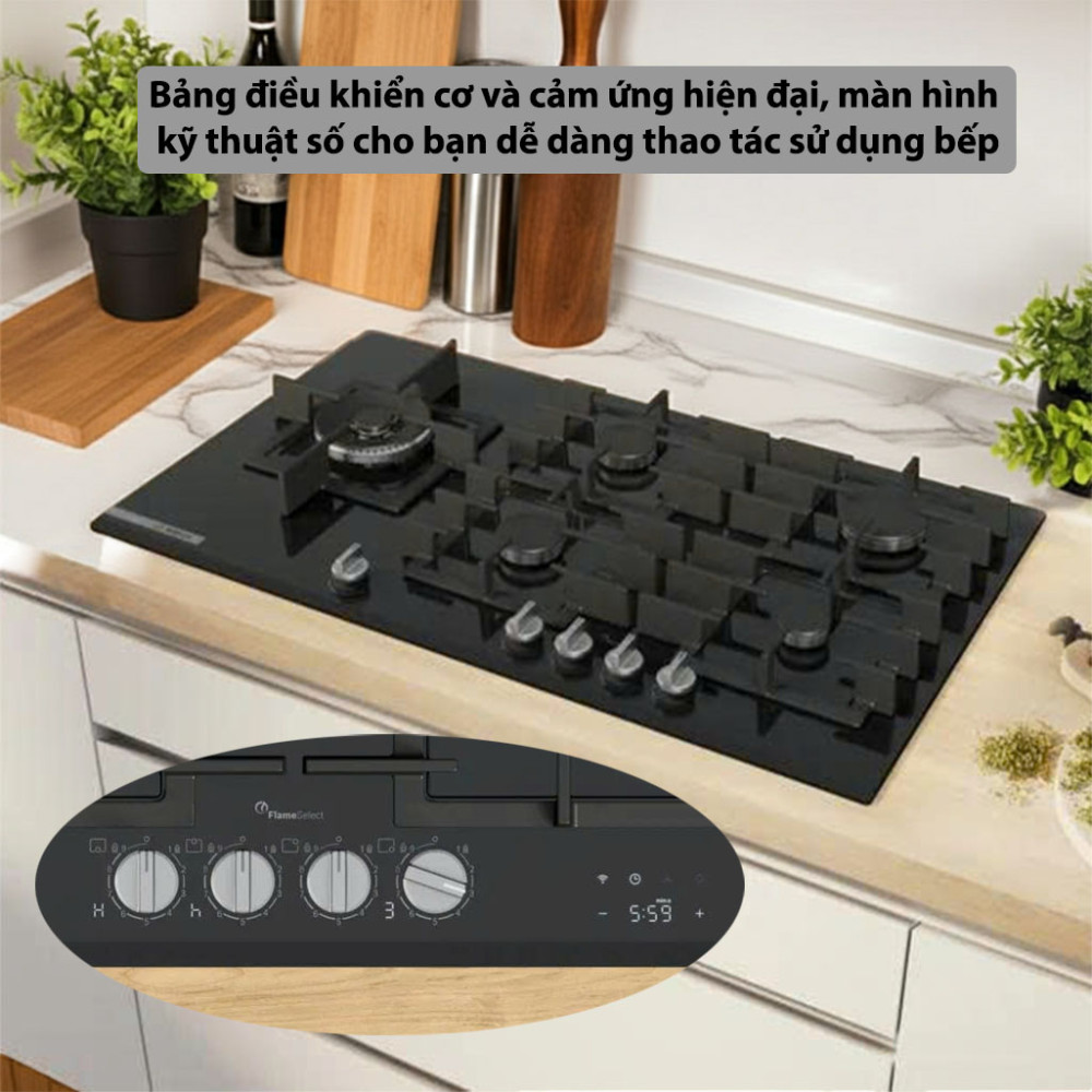 Bếp gas 5 vùng nấu Series 8 Bosch PRS9A6H40 bảng điều khiển hiện đại dễ dàng sử dụng