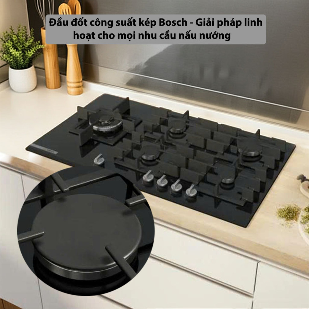 Bếp gas 5 vùng nấu Series 8 Bosch PRS9A6H40 đầu đốt hiện đại cho hiệu suất tiết kiệm năng lượng