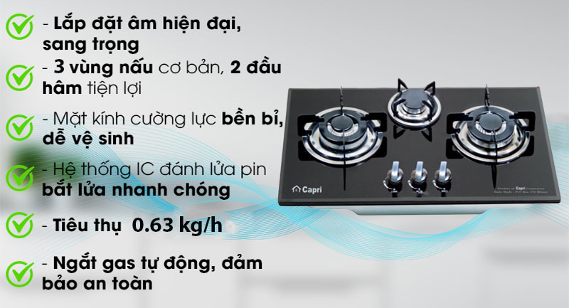 Bếp gas âm kính 3 lò CR-308KT