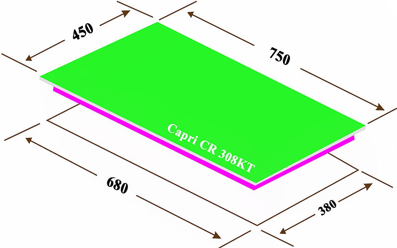 Kích thước của Bếp gas âm kính 3 lò CR-308KT