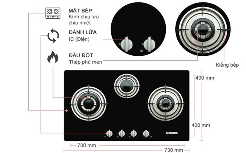 Bếp gas âm 3 lò Faber FB-302GST