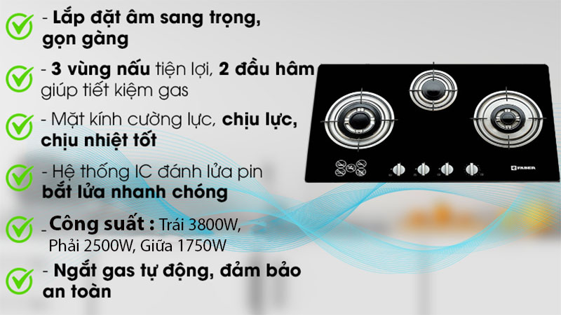 Bếp gas âm 3 lò Faber FB-302GST