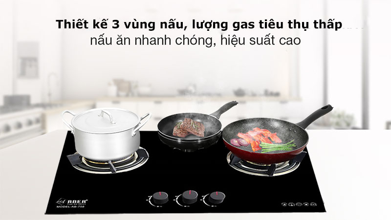 Bếp gas âm 3 vùng nấu Arber AB758 - Hàng chính hãng