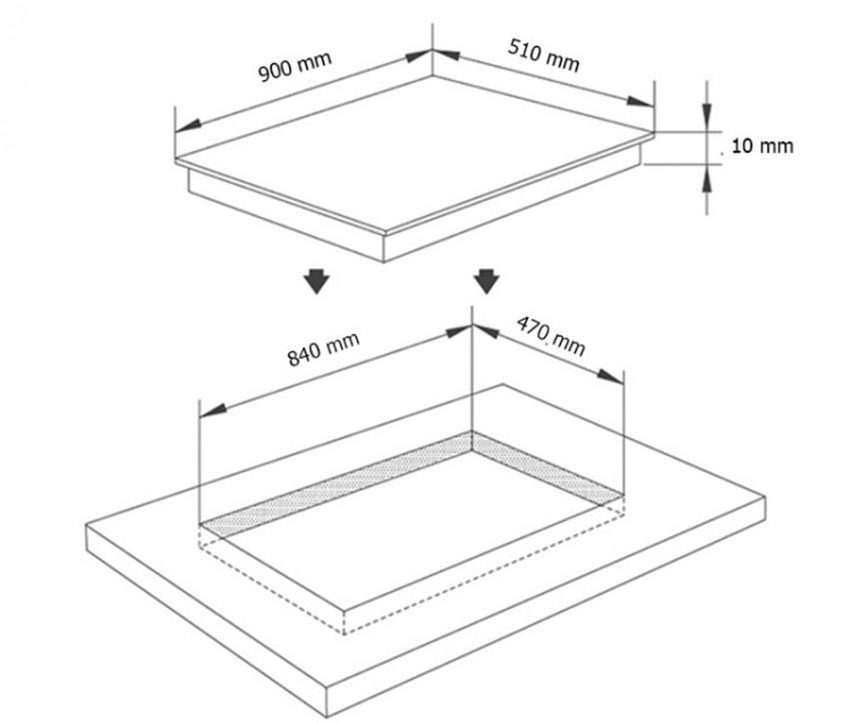 Kích thước lắp đặt của bếp gas âm Capri SGA 501M