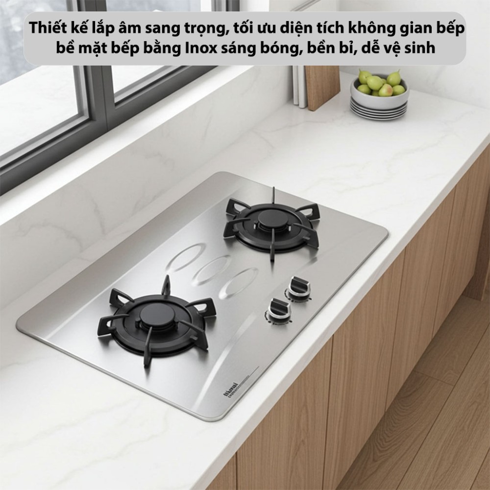 Bếp gas âm Rinnai RB-6802L-S thiết kế lắp âm sang trọng, dễ lắp đặt