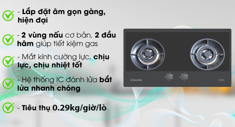 Bếp gas âm Sakura SG-2668GB - Hàng chính hãng