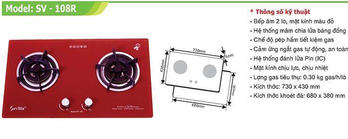 Bếp gas âm Sevilla SV-108 Red